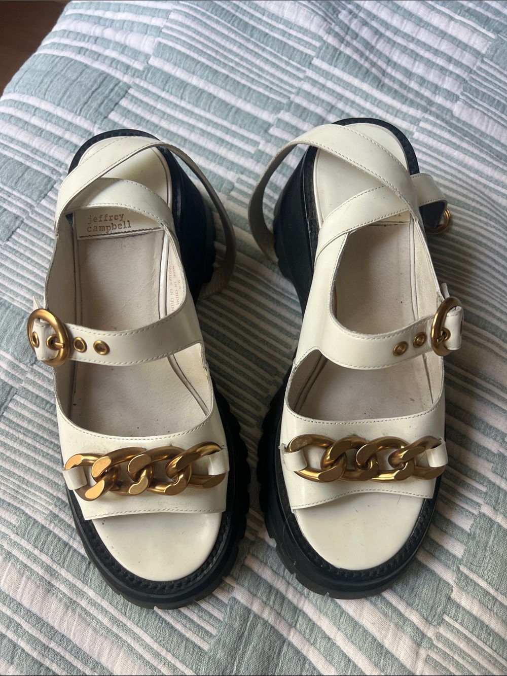 Jeffrey Campbell White Leather Chunky Chain-Trim Sandals